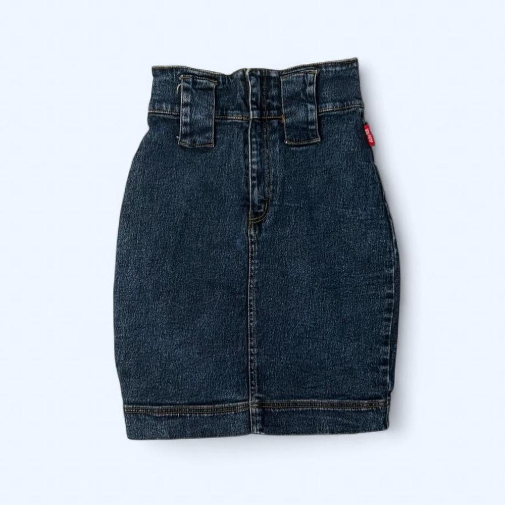 Vintage Denim Ultra High Waist Dark Wash Bodycon Midi Pencil Skirt by Jeanjer